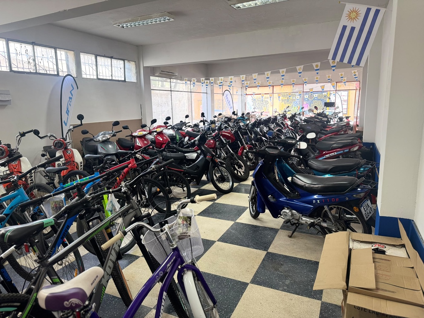 Interior del local con motos, bicicletas y movilidad eléctrica